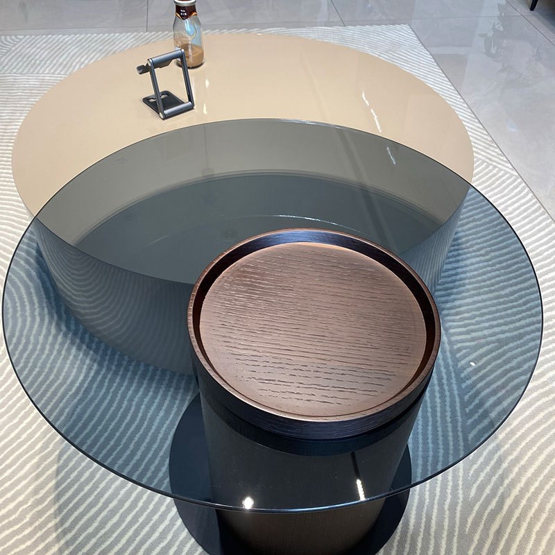 简约现代客厅玻璃大小圆实木岩板茶几组合家用边几意式圆形茶几桌