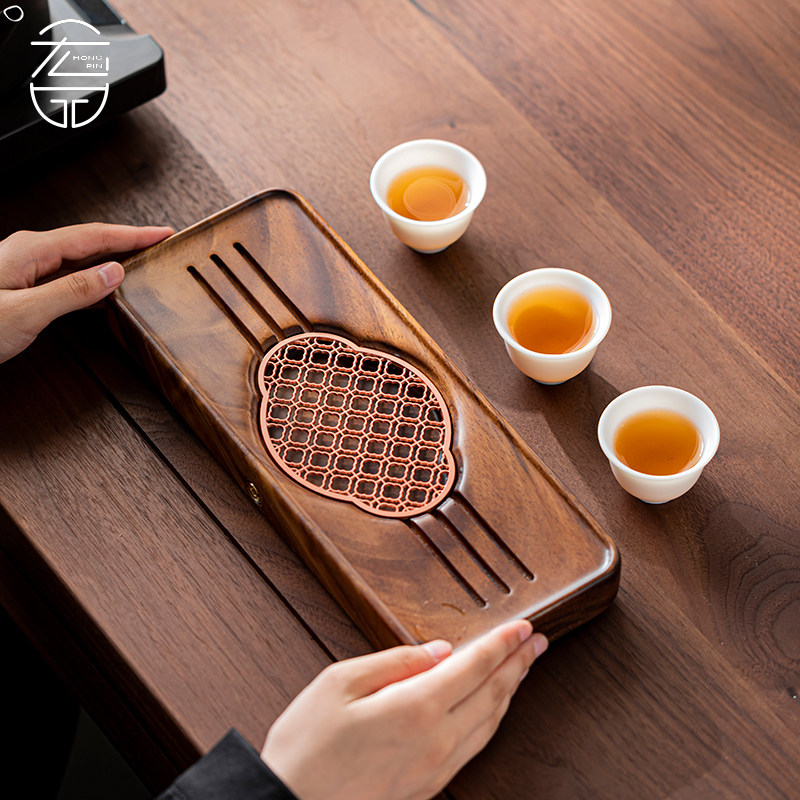 胡桃实木苏雕刻茶盘功夫茶具茶台沥水盘单茶艺