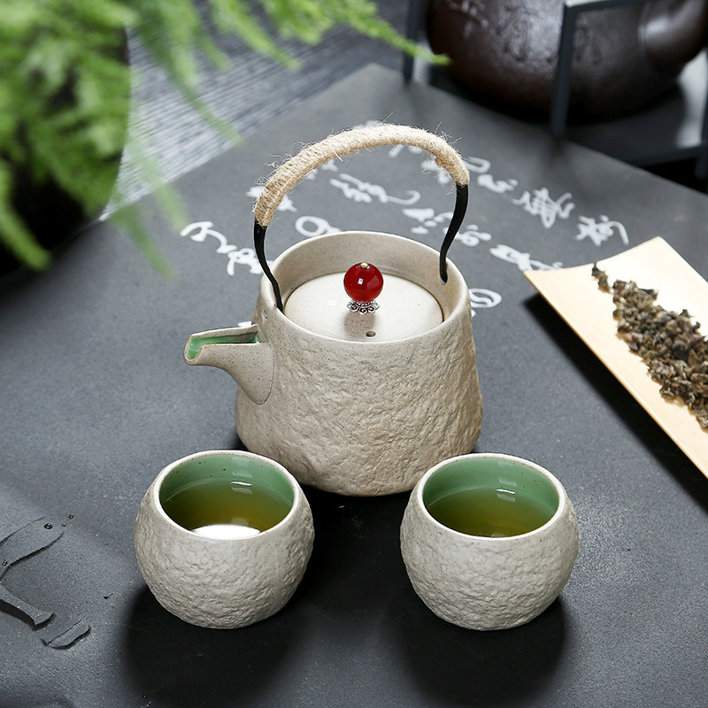 粗陶提梁壶一壶两杯旅游旅功夫茶具装两茶杯一茶壶快客