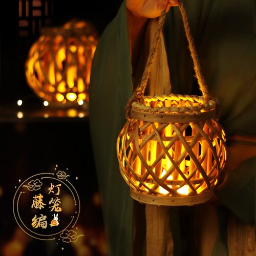 中秋灯汉服拍照古风藤编竹编灯发光宫灯道具