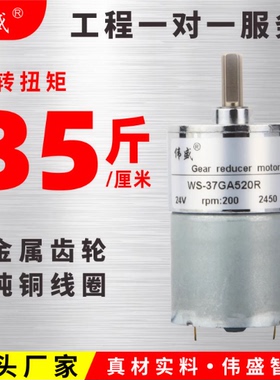 37GA520直流减速电机12V24伏微型调速马达慢速大扭矩正反转电动机