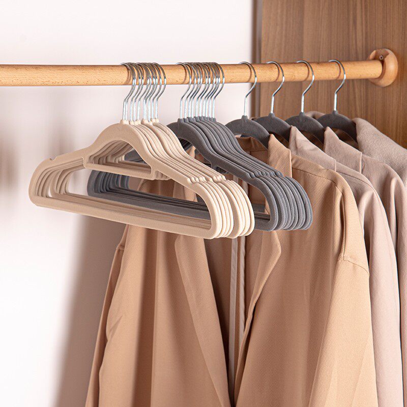 播推荐】喜家家晾衣架防滑无痕2支家用衣架子植绒衣架