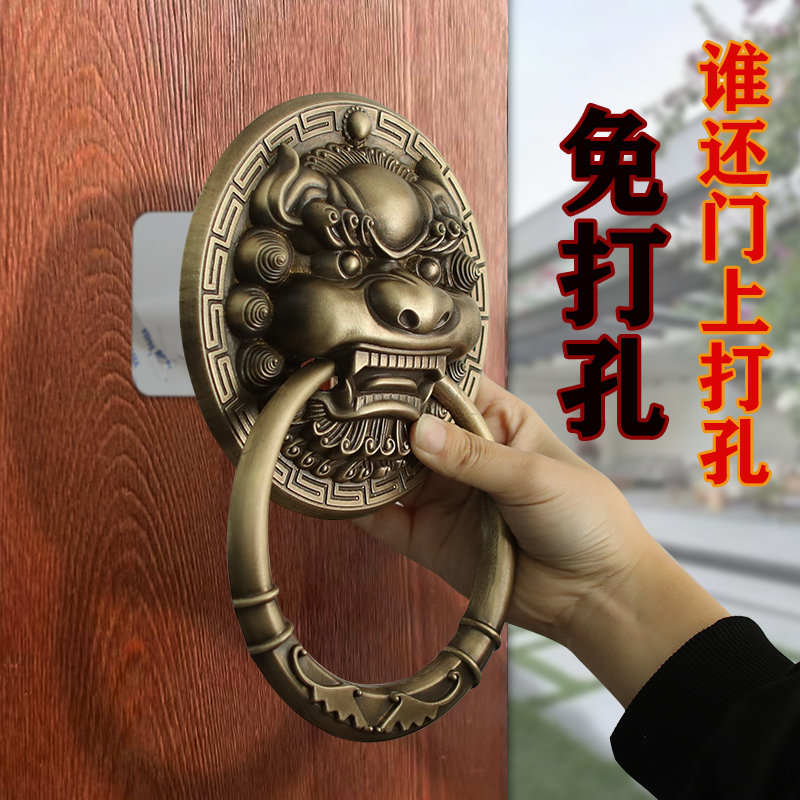 头门环免打大门纯黄铜拉手粘麒麟头狮子头虎头把手