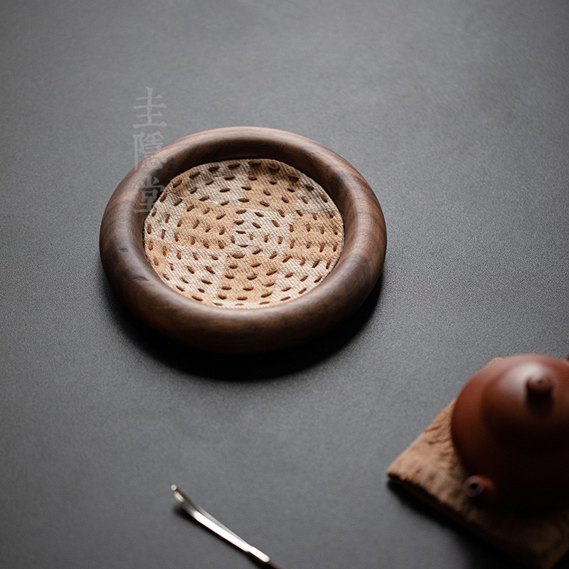 圭隐堂胡桃木手缝布垫壶承复古茶壶盖碗茶盘养壶茶承