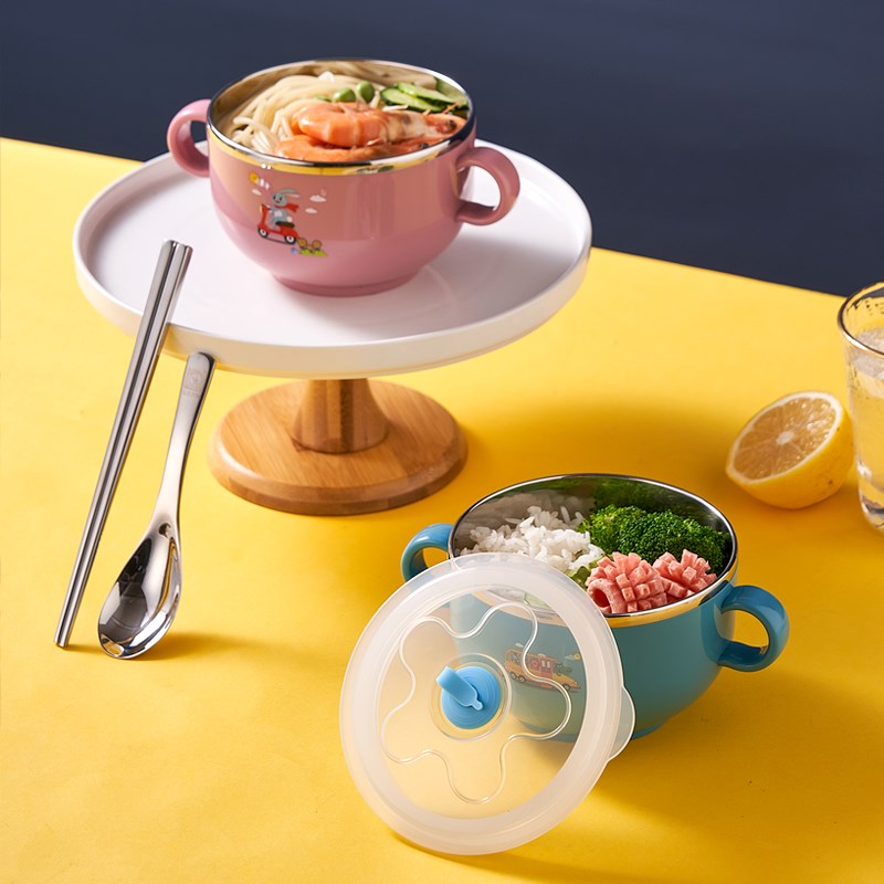 食品级儿童碗防烫耳汤碗宝宝餐具手带盖