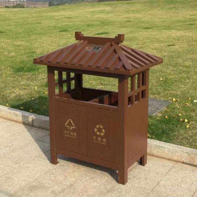 户外垃圾桶公园街道环卫防腐木垃圾分类箱庭院复古木质垃圾箱厂家