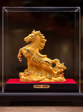 绒沙金马到d成功摆件招财生肖马工艺品办公室酒柜装饰商务礼品定