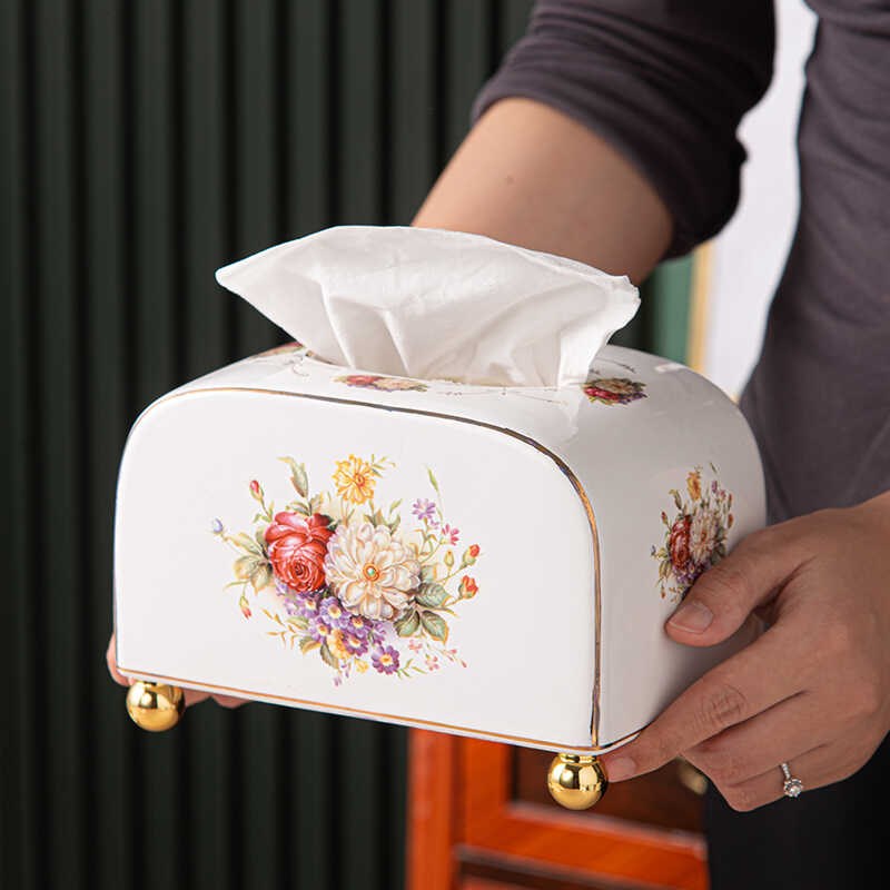 陶瓷纸巾盒抽纸盒客厅家用创意纸巾收纳盒茶几纸抽盒欧.式高档轻