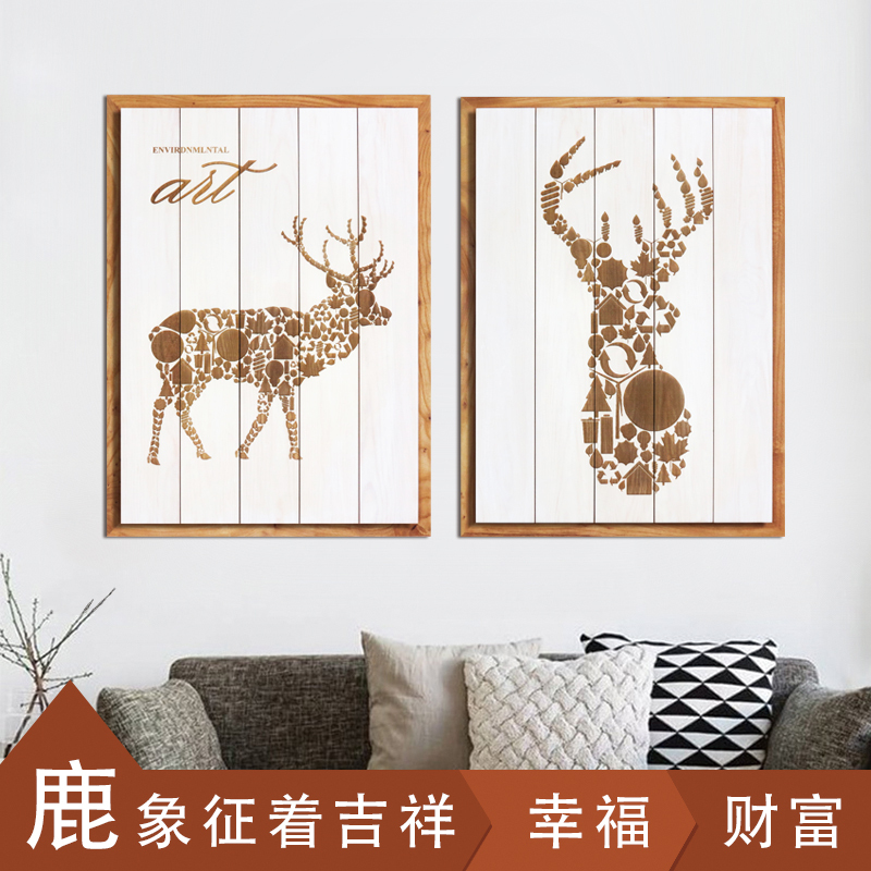 创吧原创客厅玄关装饰画t酒店走廊北欧现代简约创意吉祥鹿壁画包图片