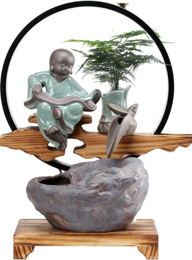 陶瓷工艺品家居流水招财摆件客厅办D公室生财桌面装饰品开业送礼