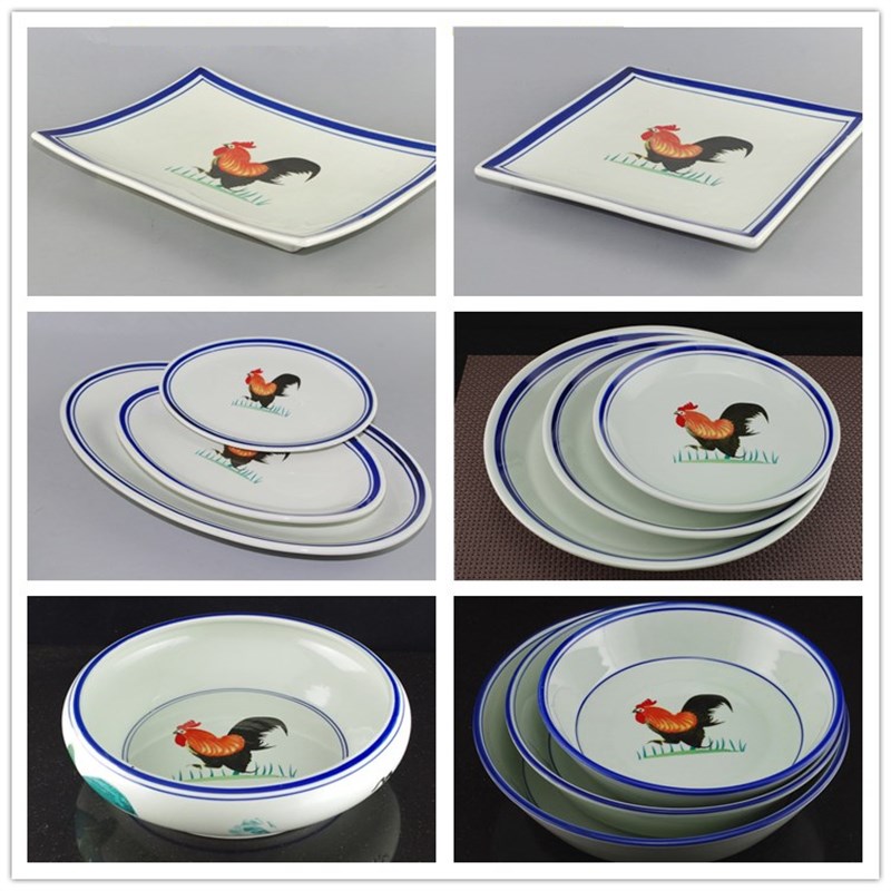 怀旧复古民国陶瓷彩鸡公碗碟饭盘深汤鱼L点心盘正方长方四方餐盘