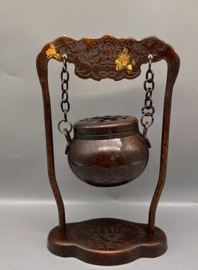 仿古纯铜鎏金福寿香熏炉吊炉盘香炉熏香炉铜器工艺品家居摆件