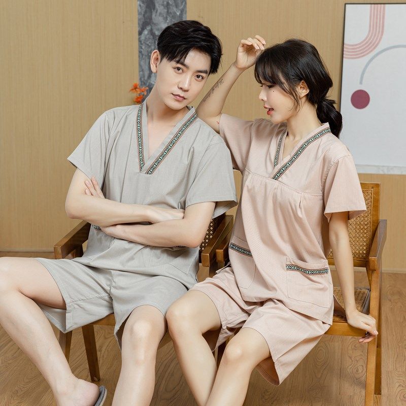 新款汗蒸服女棉麻大码男款高档足疗桑拿开背养生客人睡衣按摩浴服