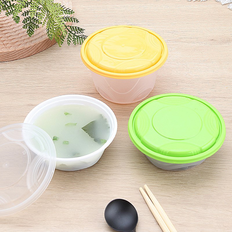 密封加厚糖水打包碗一次性汤碗粥杯500ml打包盒高端圆形带盖防漏