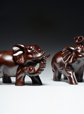黑檀木大象雕刻摆件是实木一对象家居装饰工艺品开业新居乔迁送礼
