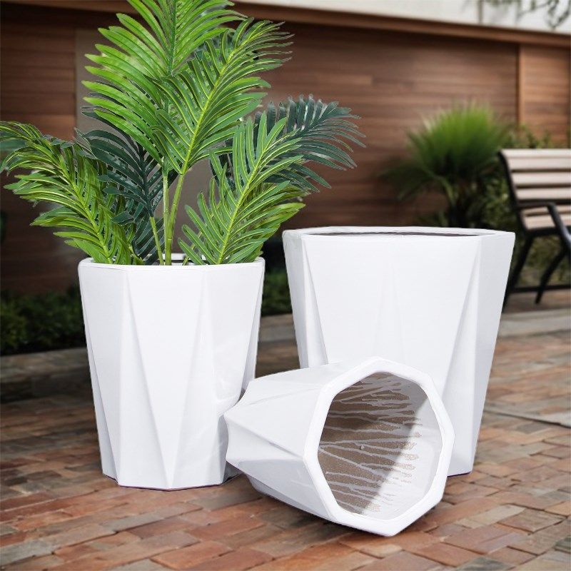 现代简约百搭陶瓷花盆特大号带托 托盘花盆欧式白色高端家用轻奢