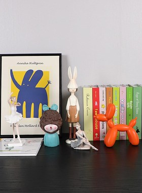 样板房儿童房书房书桌装饰品小摆件卡通芭蕾少女绘本假书挂画现代