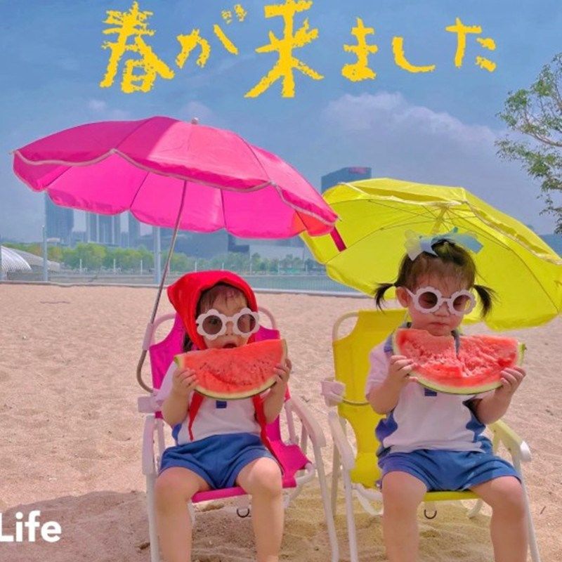 儿童摄影道具沙滩折叠椅带太阳伞影楼周岁宝宝海边外景拍照道具伞