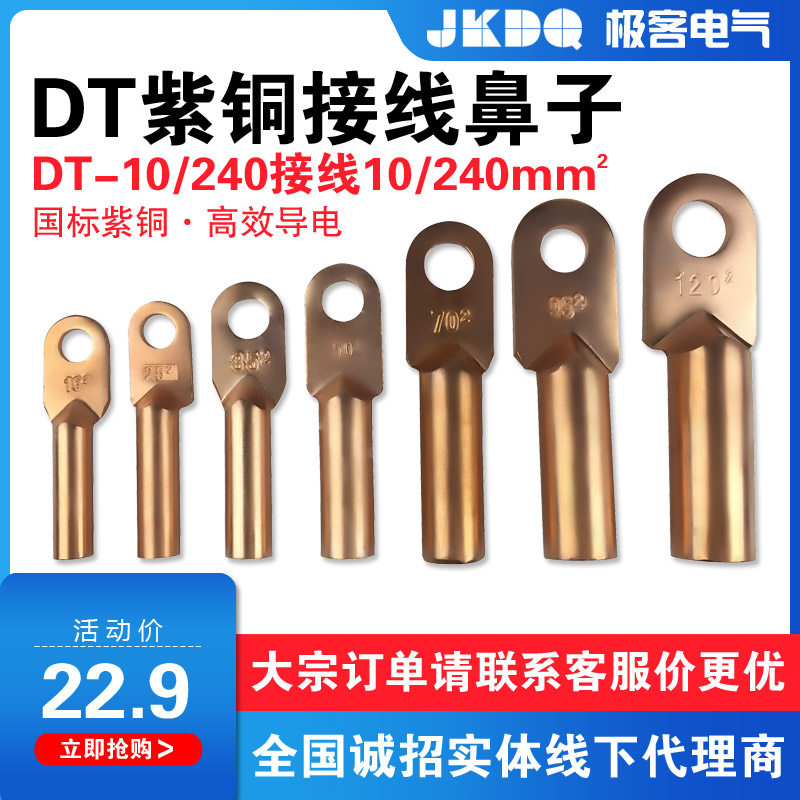 DT铜鼻子线鼻子闭口铜接线端子紫铜压线钳接头电缆线鼻子堵油国标