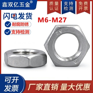 2.0 1.25 304不锈钢细丝扁薄细牙六角螺母M16M18M20M24M27x 0.75