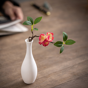 茶桌白瓷小花瓶玉净瓶家居桌面禅意水培花器小摆件德化白瓷小花瓶