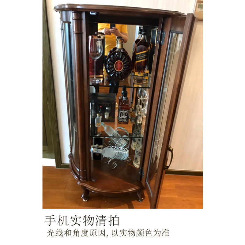 欧式单门酒柜全实木客厅玻璃装饰柜靠墙酒架美式小酒柜半圆弧形