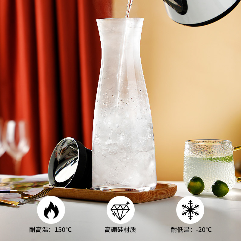 玻璃冷水壶家用凉水壶夏季耐热高温水瓶大容量泡茶壶自动盖冰水杯