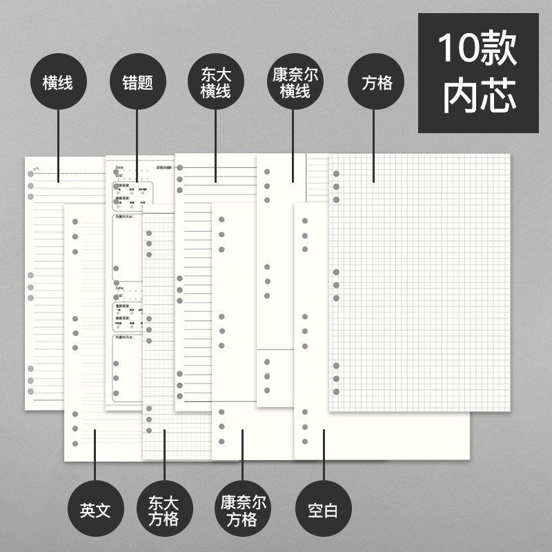 b5九孔活页纸a4活页替芯活页本空白内芯9孔N活页夹a5网格横线新品
