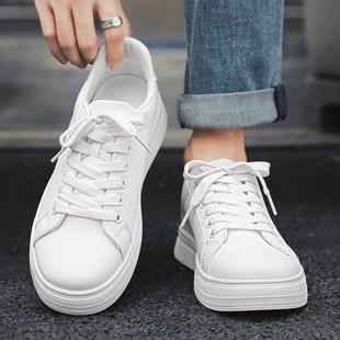 春季休闲鞋白底皮鞋厚底温州男鞋黑色运动鞋男士皮面鞋子低帮板鞋