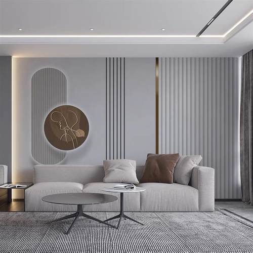 立体现代奶油风线条电视s背景墙壁纸格栅客厅沙发墙布卧室床头墙