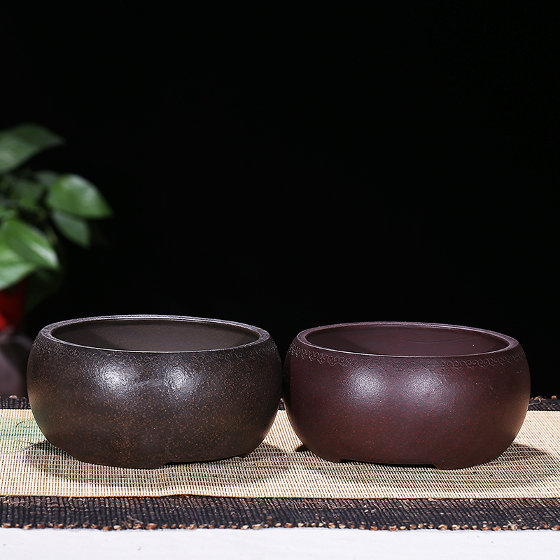 宜兴紫砂花盆水培菖蒲多肉盆景文竹铜钱草水仙花绿萝无孔花盆