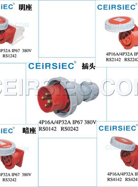 荣盛工业防水插头插座4P32A 3P+E RS-0242/2242/1242/3242 IP67