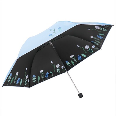 天堂伞轻铅笔黑胶女三折叠晴雨两用遮阳33545E手动小巧33792便携
