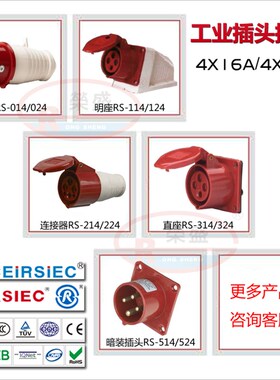 CEIRSIEC工业防水插头插座4芯16A公母对接插座RS014 114 314 214