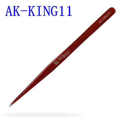 维修佬红色AK-KING11直尖镊子 王者炫彩金高韧性镊子特长无磁镊子