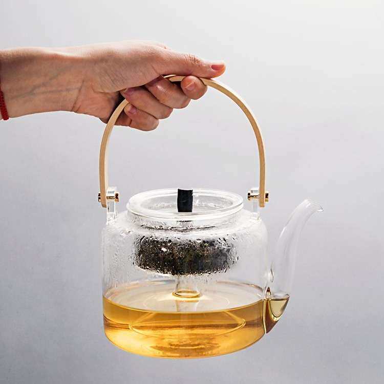 玻璃壶蒸汽提梁煮茶壶煮茶器烧泡茶壶电热煮茶烧水壶锤纹竹把家用
