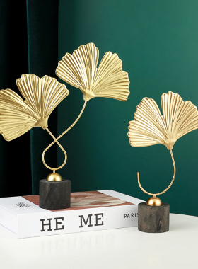 现代轻奢客厅酒i柜电视柜创意家居玄关银杏叶新房子装饰工艺品摆