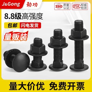 8.8级马车螺丝高强度半圆头方颈螺栓螺母套装 桥架货架M6M8M10M12
