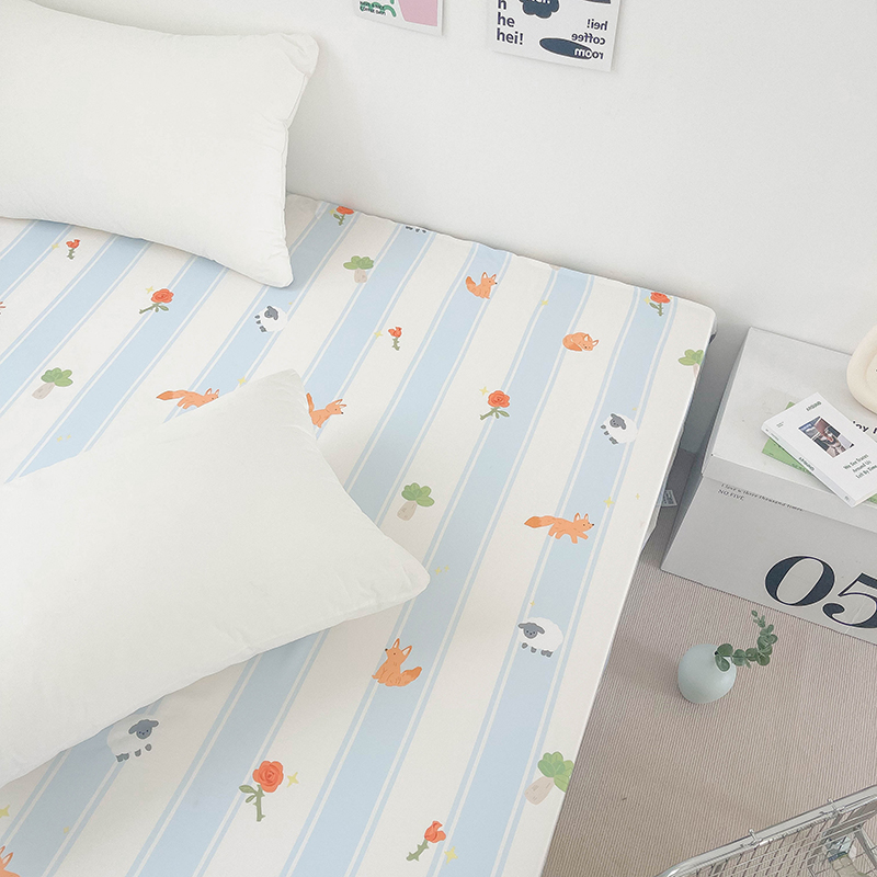 动物园游记 蓝白可爱系插画原创兰精天丝床单床笠丝W滑冰凉可定制