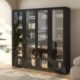 客厅落地书柜带玻璃门展示柜现代简约收纳柜铁艺储物柜可组合书架