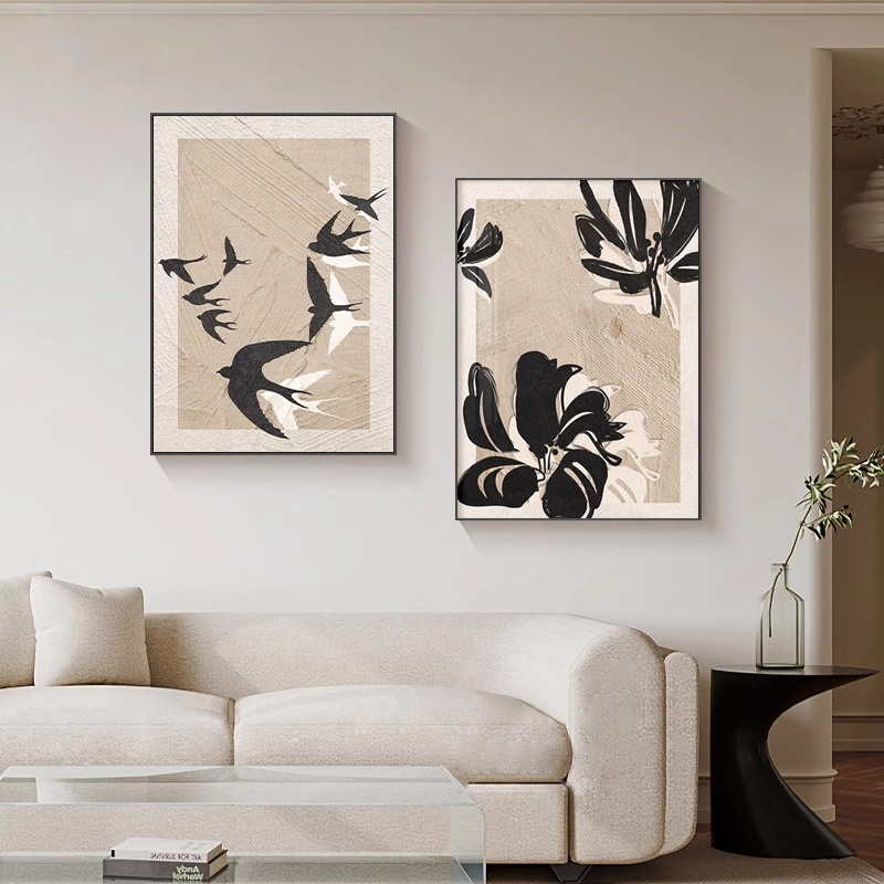 小众中古风桌面摆画饭厅饭厅挂画法式覆古客厅沙发背景墙黑白壁画