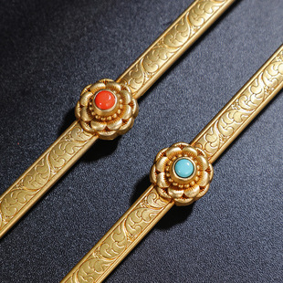 高端精致 纯铜甘露勺子镶嵌彩珠酥油灯勺摩尼宝纹23cm 慧宝西藏式