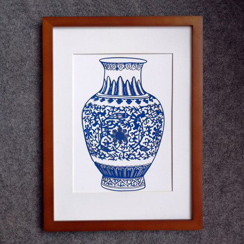 青花瓷剪纸中国风实木相框挂画玄关客厅书房沙发背景墙中号镜框