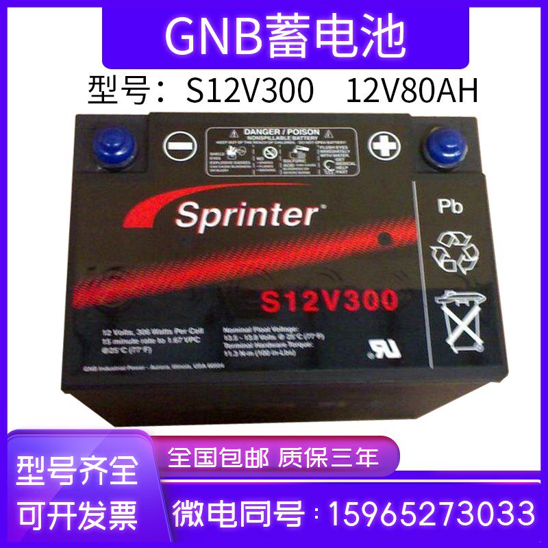 GNB蓄电池S12V300 12V80AH胶体铅酸免维护阀控密封式UPS直流屏用