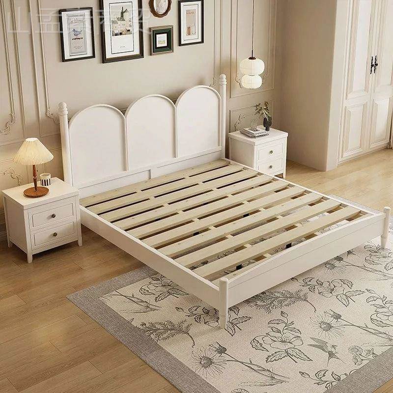 式实木床白色现代简约1法.8卧室奶M油风床314#双主人床复古美式公