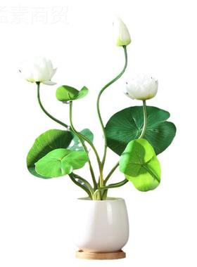 仿装花荷花荷叶绿色植物供佛花客厅真摆件桌ELK面小莲盆栽假花家