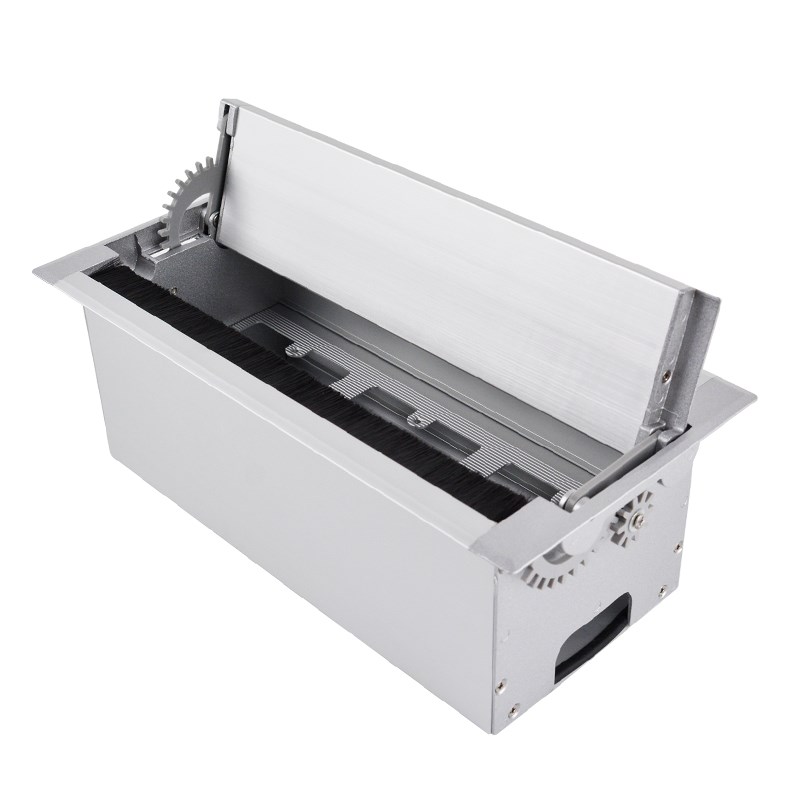 办公桌面穿线盒双面翻盖毛刷86插座底盒会议桌铝合金缓冲线孔盖板