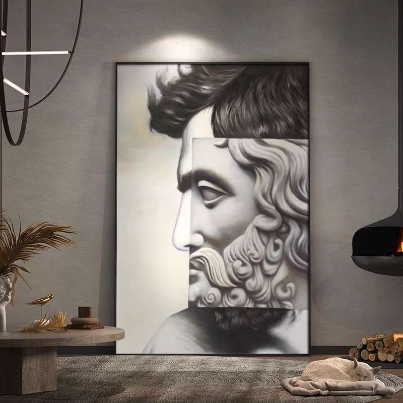 大卫雕像北欧工业风装饰画样板房玄关客厅挂画黑白灰现代文艺壁画图片