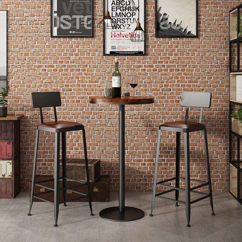 实木铁艺loft高脚酒吧桌咖啡圆吧台桌椅工业风奶茶店休闲圆桌吧台