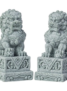 国潮石狮子公母一对招财茶宠摆件门狮子庭院门厅鱼缸造景桌面装饰